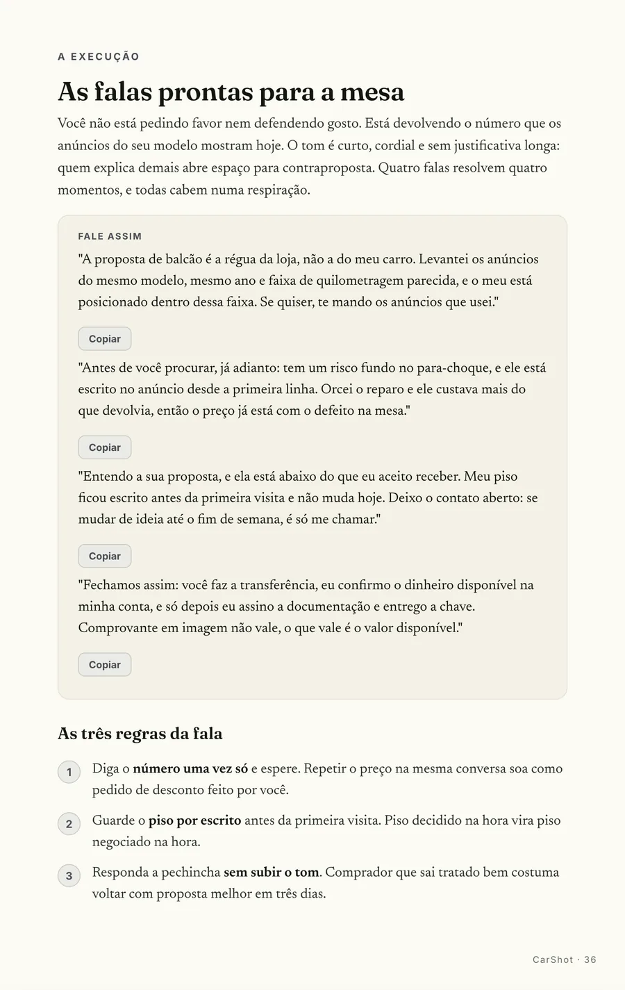 Falas prontas: O que a mesa cobra do preço, e a resposta que devolve a conversa pros anúncios do mesmo modelo